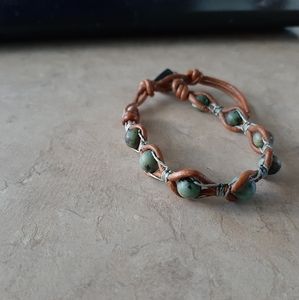 Single wrap leather and turquoise bracelet